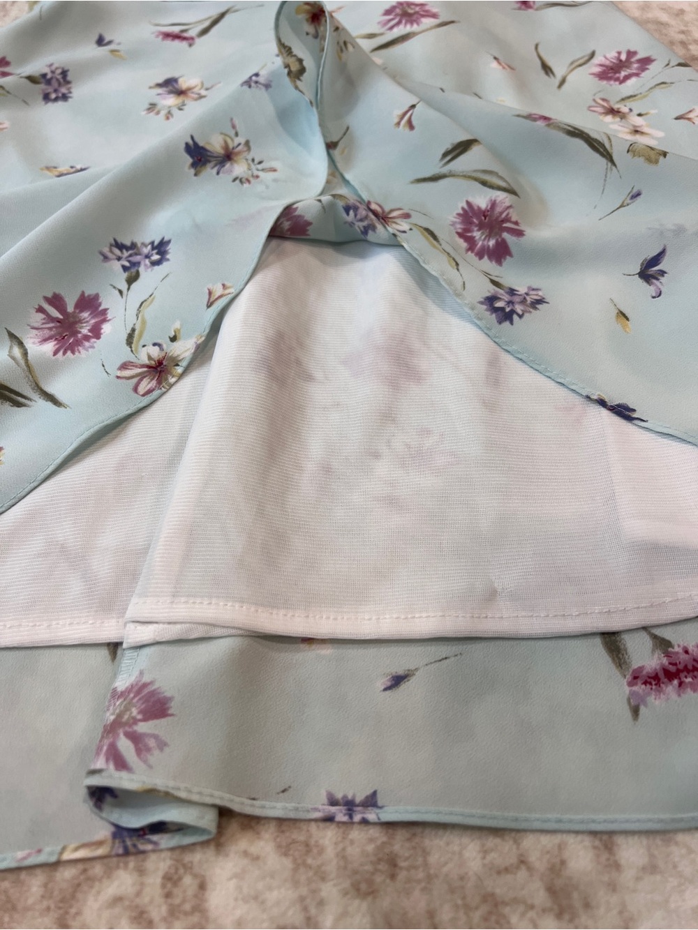 La Belle Vintage 90s Pastel Blue Floral Knee Length Dress Tie Back Bow 7 - Picture 10 of 12
